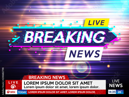 Background screen saver on breaking news. Breaking news live on glitch background. Vector illustration.