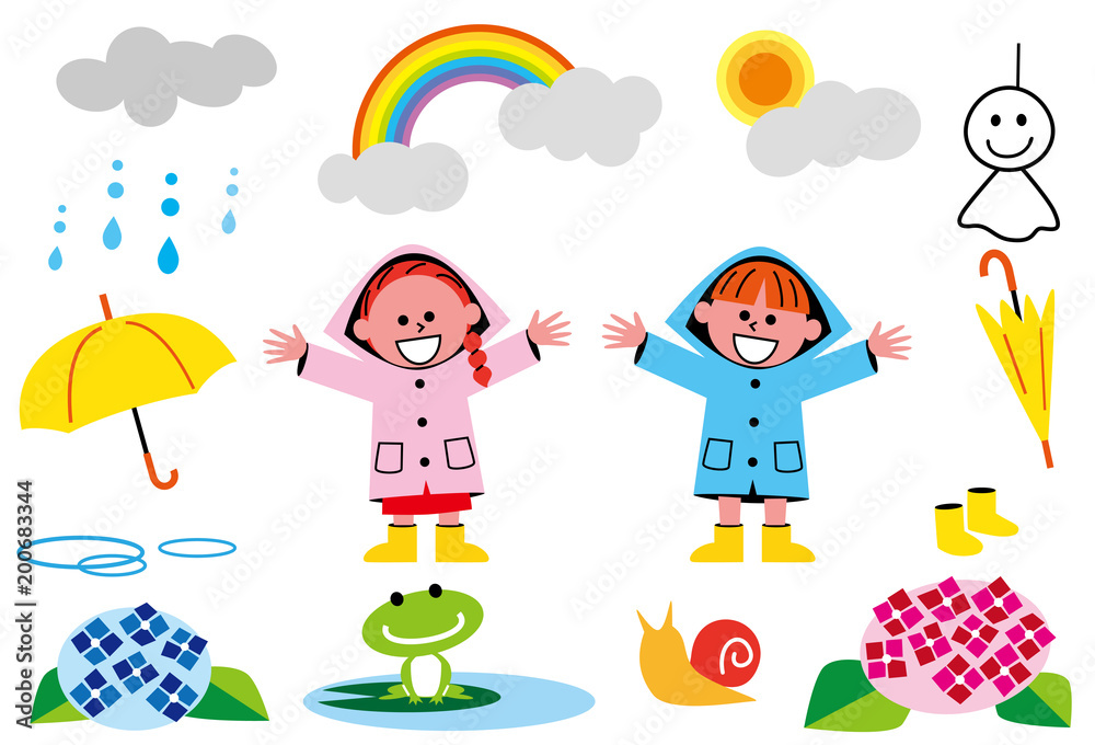 梅雨 イラストセット Stock ベクター Adobe Stock