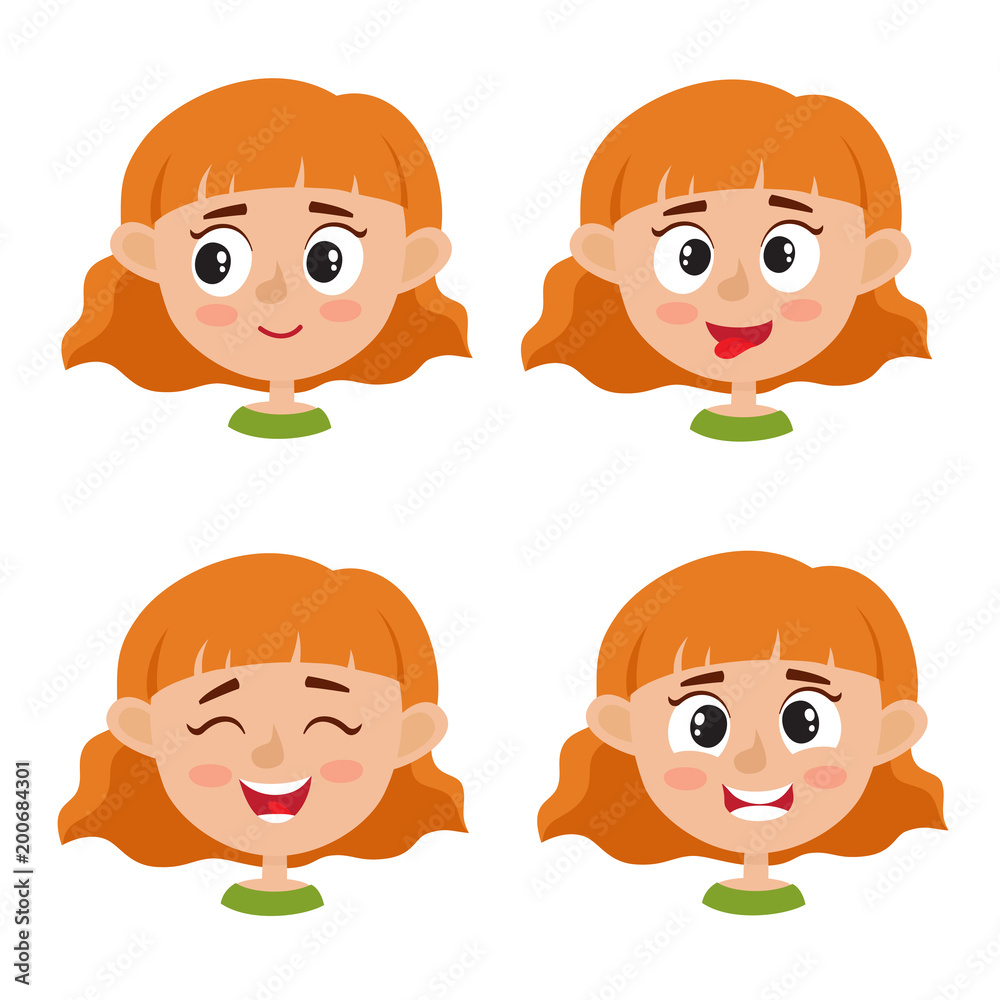 Little red-haired girl happy face expression isolated on white. Little red-haired girl happy face expression isolated on white.