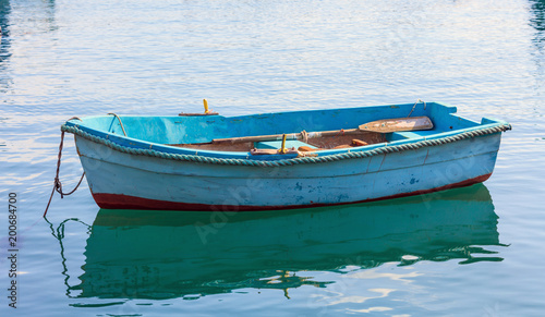 Small fishing boat at the port of Marsaxlokk, Malta. Closeup view