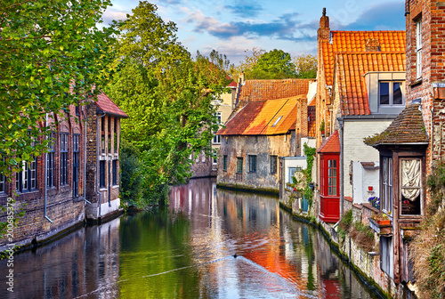 Bruges, Belgium. Medieval ancient houses made of old bricks photo