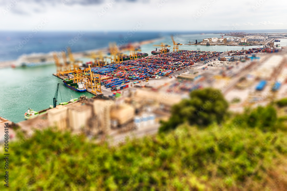 Aerial view over the Port of Barcelona, Catalonia, Spain