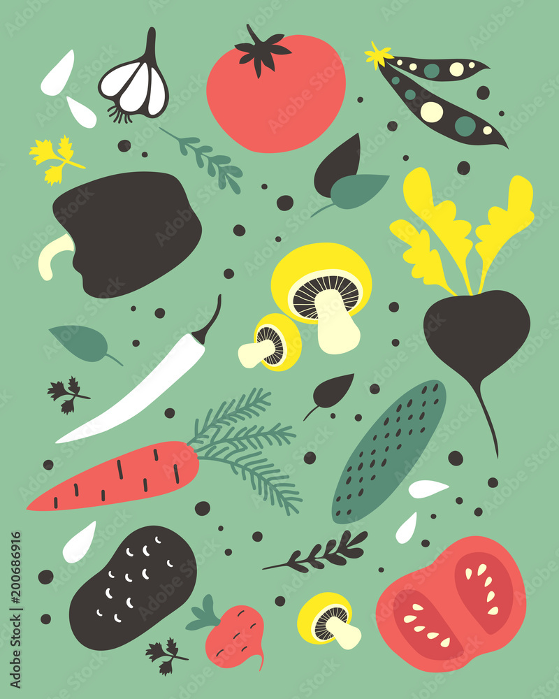 Set of vector vegetables. Cartoon  illustration.