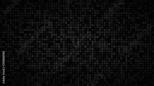 Abstract dark background of small squares or pixels in shades of black and gray colors.