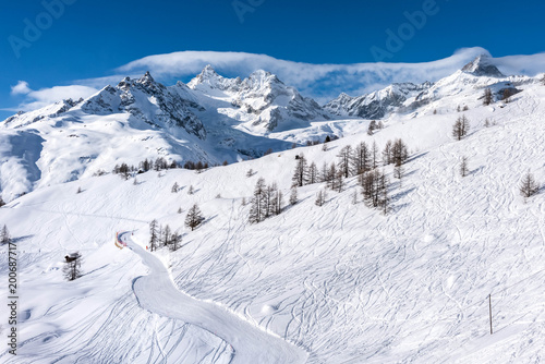 Mountain tops. Alpine mountains. Ski resort view © yusev