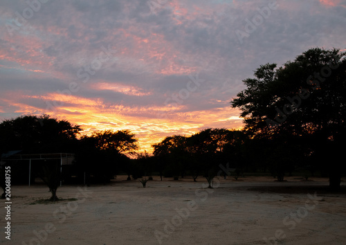 Sunrise at the Kalahari in Namibia during summertime