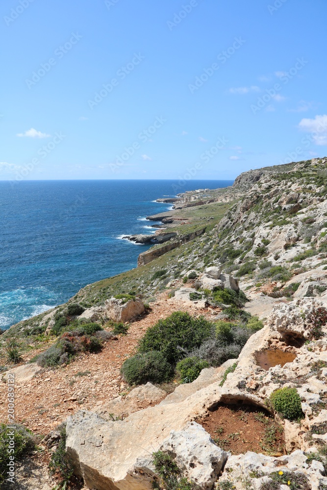 Coastal landscape between Qrendi and Għar Lapsi on the Mediterranean Sea at Island Malta Coastal landscape between Qrendi and Għar Lapsi on the Mediterranean Sea at Island Malta