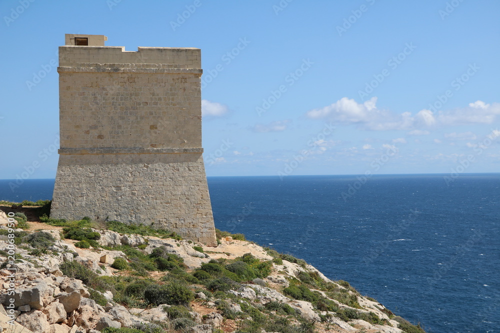 View to Hamrija Tower in Malta at the Mediterranean Sea 
