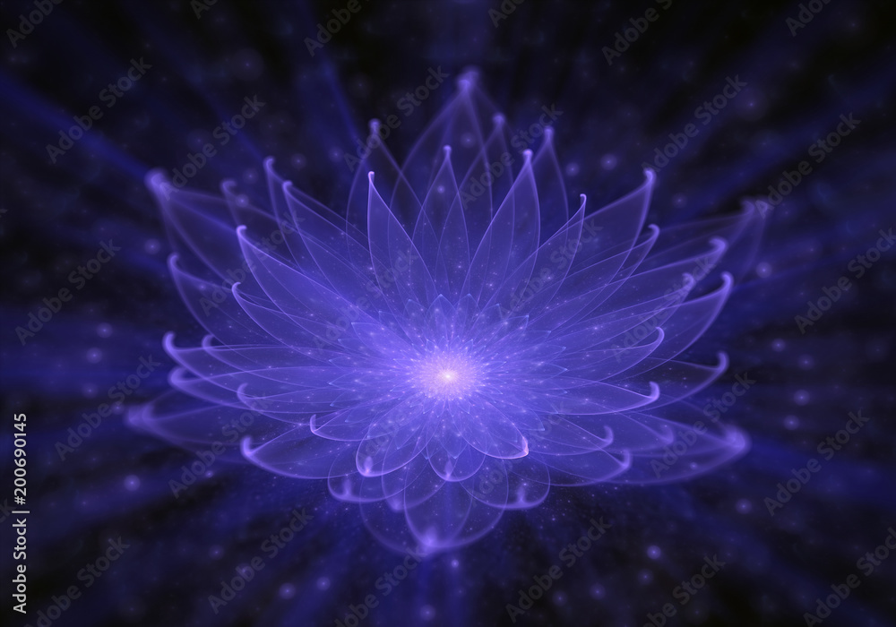 Water Lily, Radiant Blue Lotus with Rays of Light