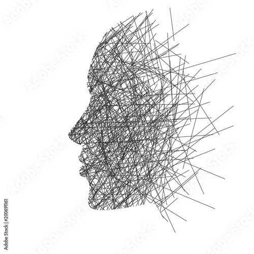 Stylized face in profile, concept: thoughts, stress or creativity