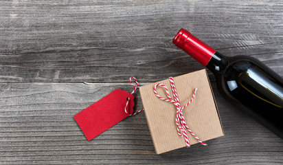 Fathers day gift box with a bottle of red wine for the holiday season