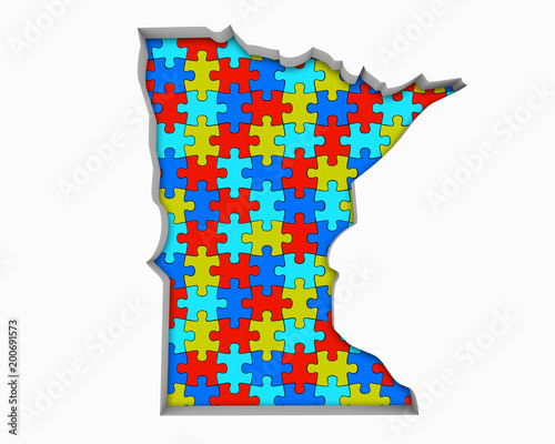 Minnesota MN Puzzle Pieces Map Working Together 3d Illustration photo