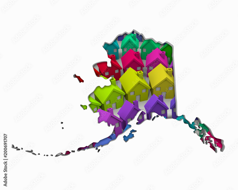 Obraz premium Alaska AK Homes Homes Map New Real Estate Development 3d Illustration