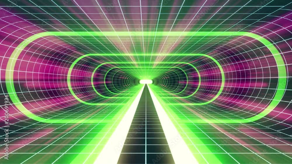 In out flight through VR GREEN neon BLUE grid PURPLE lights cyber tunnel HUD interface motion graphics animation background new quality retro futuristic vintage style cool nice beautiful video foota