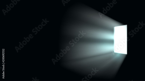 A door from a dark room, a bright light, a window, a square light source