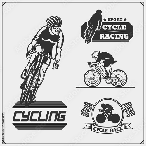 Set of cycle racing labels, badges, emblems and design elements.