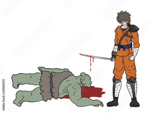 warrior killing a monster