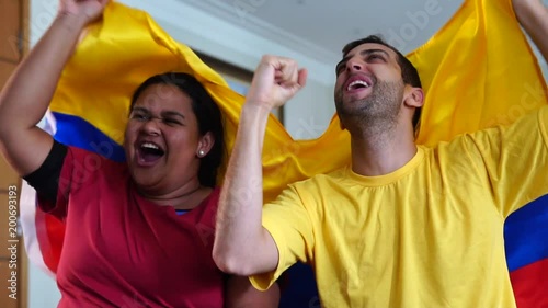 Colombian Friends Celebrating with National Flag