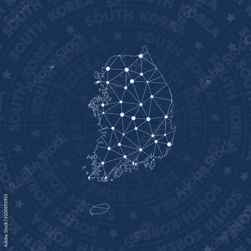 South Korea network, constellation style country map. Outstanding space style, modern design. South Korea network map for infographics or presentation.