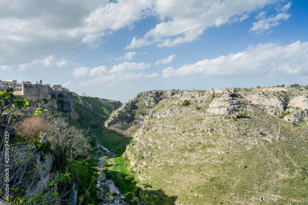 Horizontal View of the Gravina of the Sassi of Matera. Matera, South of Italy
