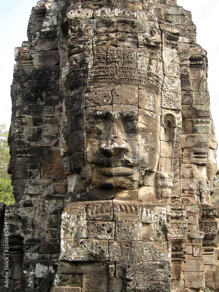 Faces of the Bayon temple in the Angkor Wat complex, Siem Reap, Cambodia