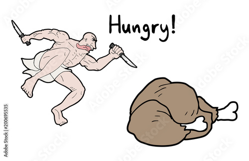 Crazy hungry man illustration