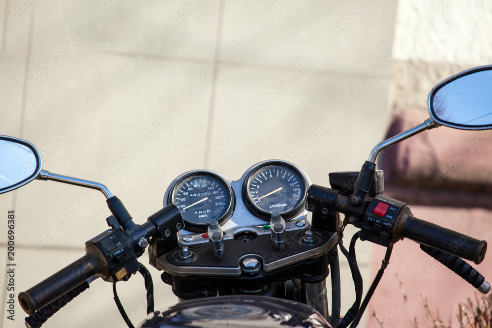 Fototapeta premium motorcycle steering wheel and dashboard