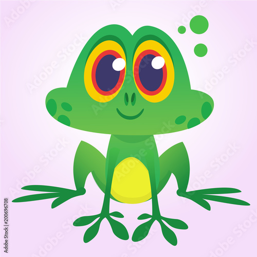 Cartoon green froggy frog mascot character in cartoon style. Vector illustration isolated on white. Design for print or children book illustration