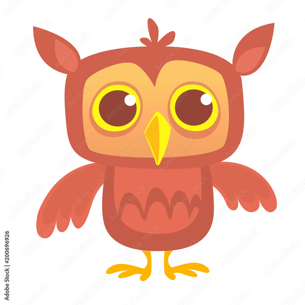 Funny cartoon owl. Isolated on white. Design for print, package or book illustration Funny cartoon owl. Isolated on white. Design for print, package or book illustration