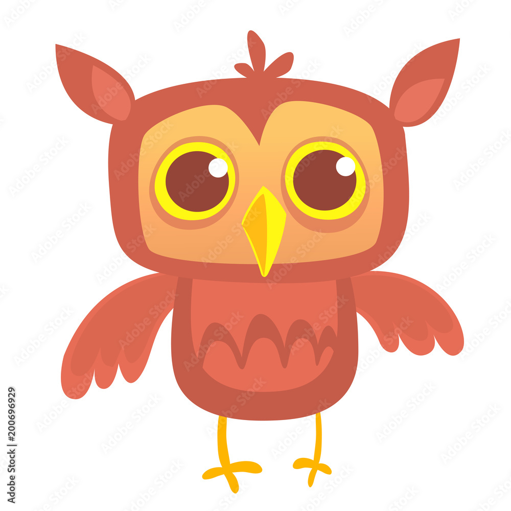 Funny cartoon owl. Isolated on white. Design for print, package or book illustration Funny cartoon owl. Isolated on white. Design for print, package or book illustration