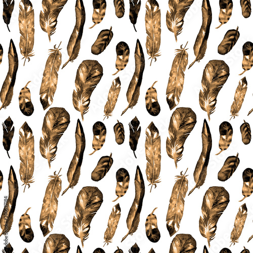 Seamless pattern with watercolor feathers. Can be used for textile print, design tile, wallpaper, abstract background.
