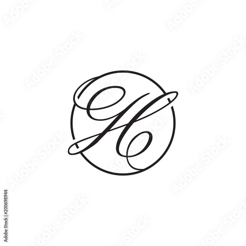 initial letter H logo script circle black