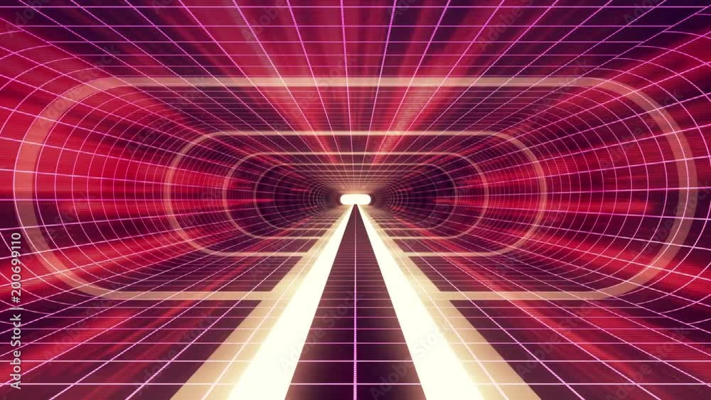 In out flight through VR neon grid RED lights GET READY words cyber tunnel HUD interface motion graphics animation background new quality retro futuristic vintage style cool nice beautiful video