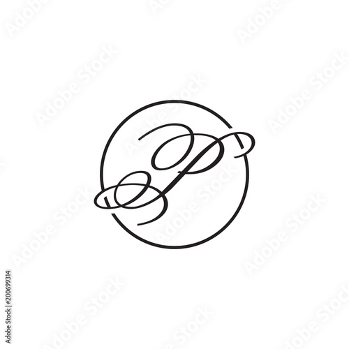 initial letter P logo script circle black