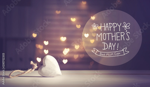 Happy Mother's Day message with a white heart with heart shaped lights