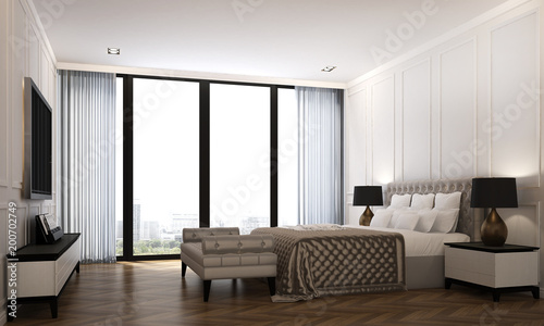 The interior design idea of luxury bedroom and white wall texture background