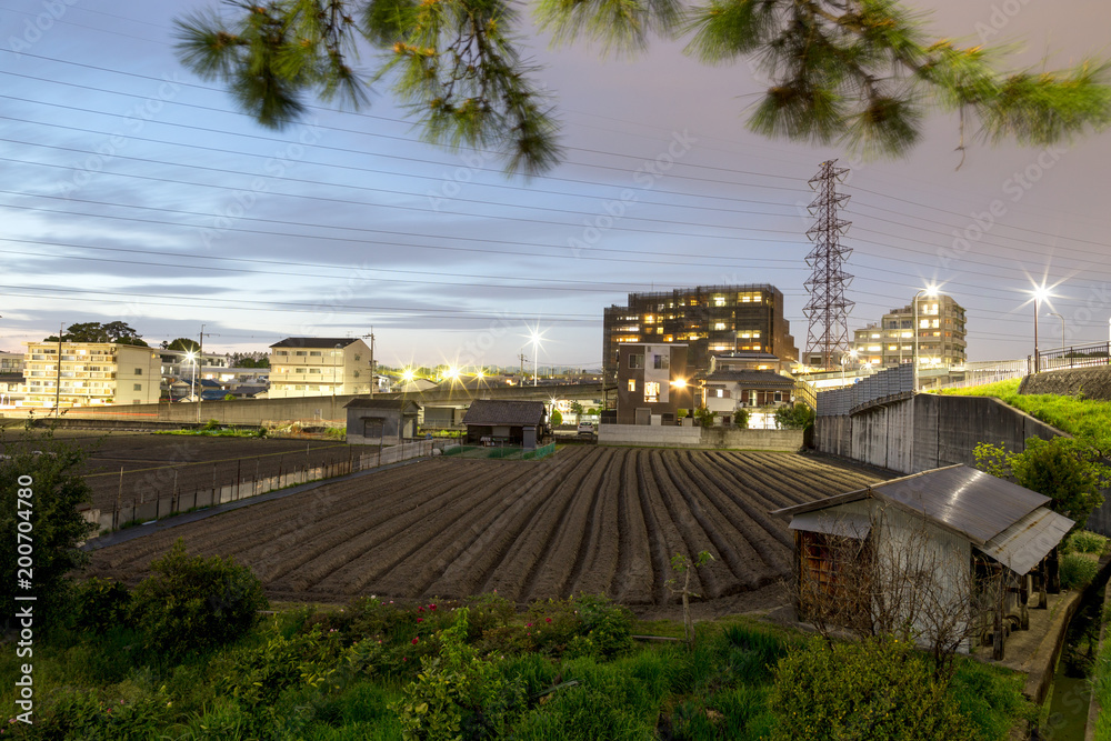 Small urban farm next to apartment buildings in Suita, Esaka