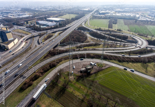 Aerial view of a highway intersection with a clover-leaf interchange Germany Koblenz © CL-Medien