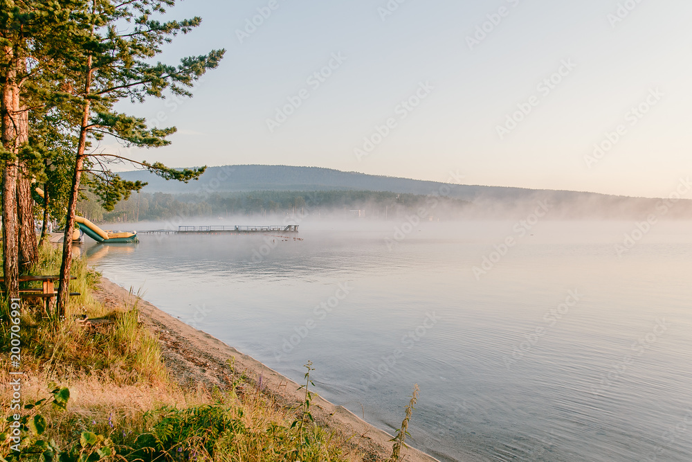 foggy summer early morning on the big lake foggy summer early morning on the big lake
