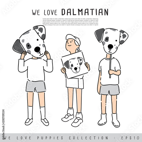 Boy and Girl Holding Puppy's face :  Vector Illustration