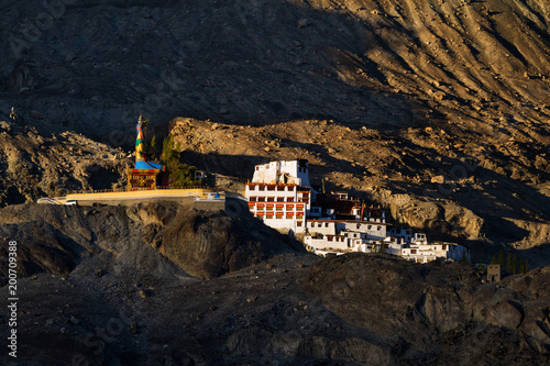 Diskit Monastery or Deskit Gompa and statue of Maitreya Buddha is the oldes Buddhist monastery at Nubra valley, Ladakh, India photo