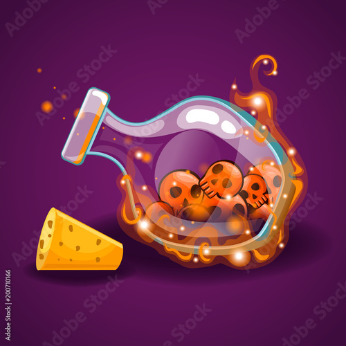 Bottle with skull and magic smoke