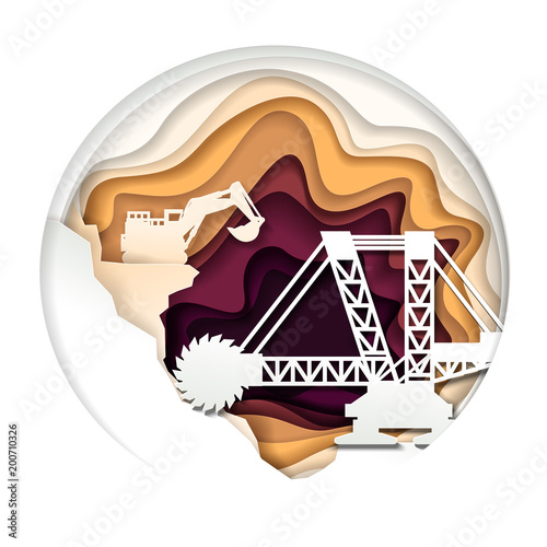 Mining heavy industry concept vector illustration in paper art style