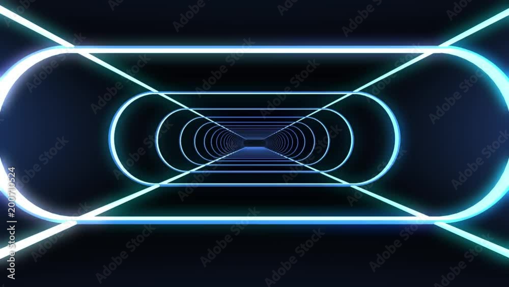 In out flight through neon rib lights abstract cyber tunnel motion graphics animation background new quality retro futuristic vintage style cool nice beautiful video footage