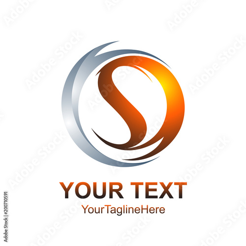 Letter S logo design template colored silver orange circle swoosh fire design for business and company identity. Abstract initial S alphabet logo element.