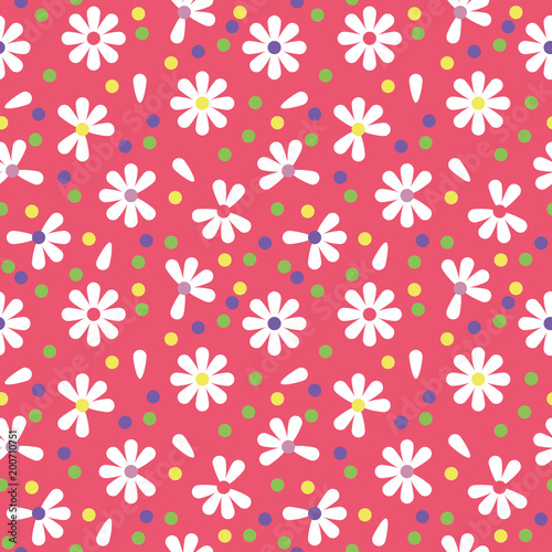 vector seamless repeating illustration floral daisy pattern on pink
