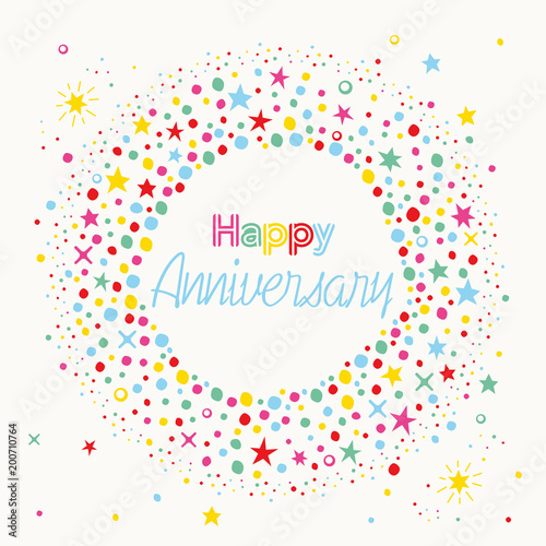 Happy anniversary card design with colorful stars