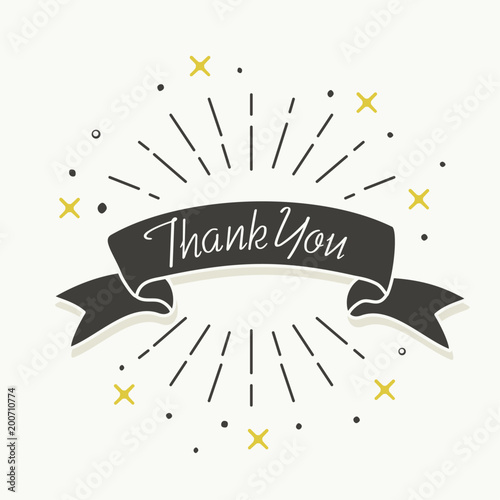 Thank you card design with hand drawn ribbon banner