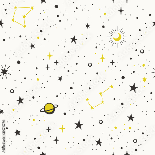 Seamless pattern with hand drawn stars, vector illustration