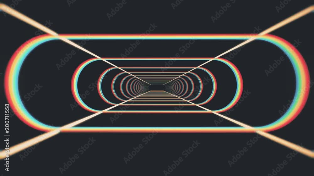 In out flight through neon rib lights abstract cyber tunnel motion graphics animation background new quality retro futuristic vintage style cool nice beautiful video footage